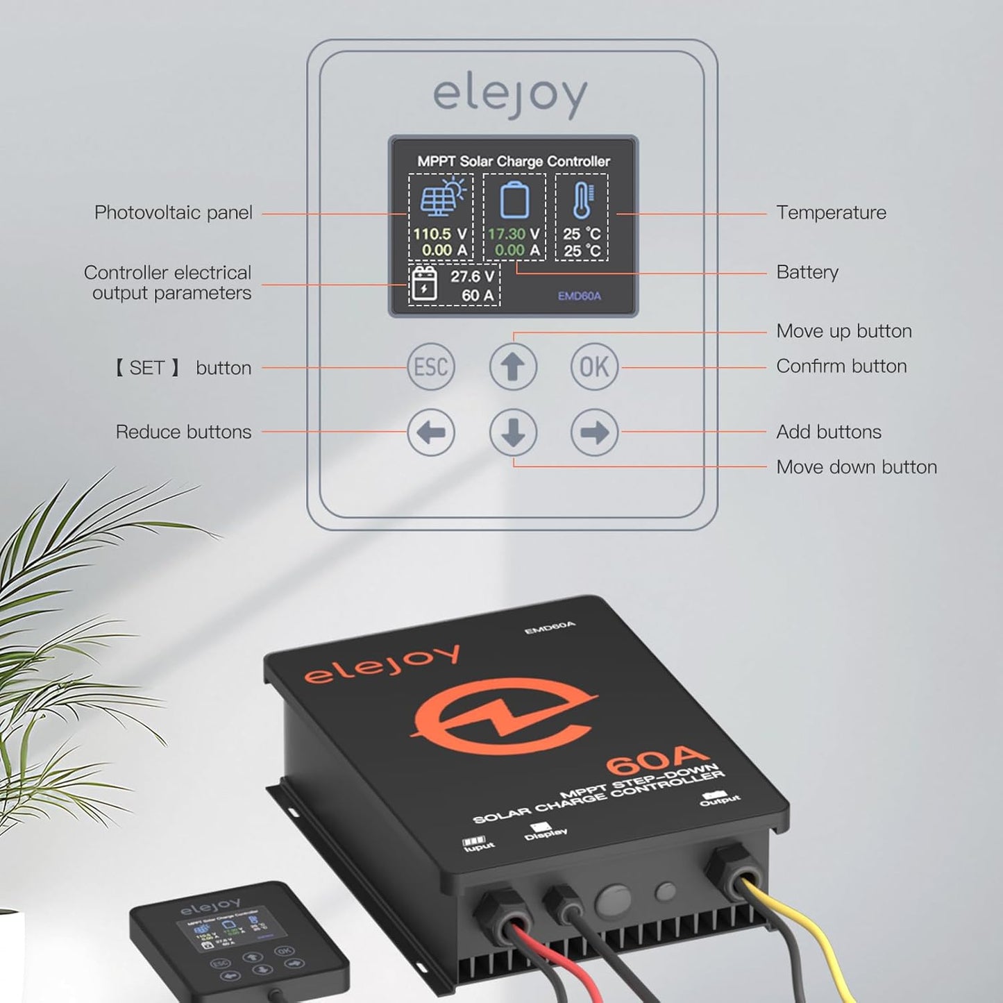 2700W MPPT Solar Charge Controller 60A 10V-60V Battery System Auto,Max PV Voltage 130V Solar Panel Regulator (Smart Buck Type)