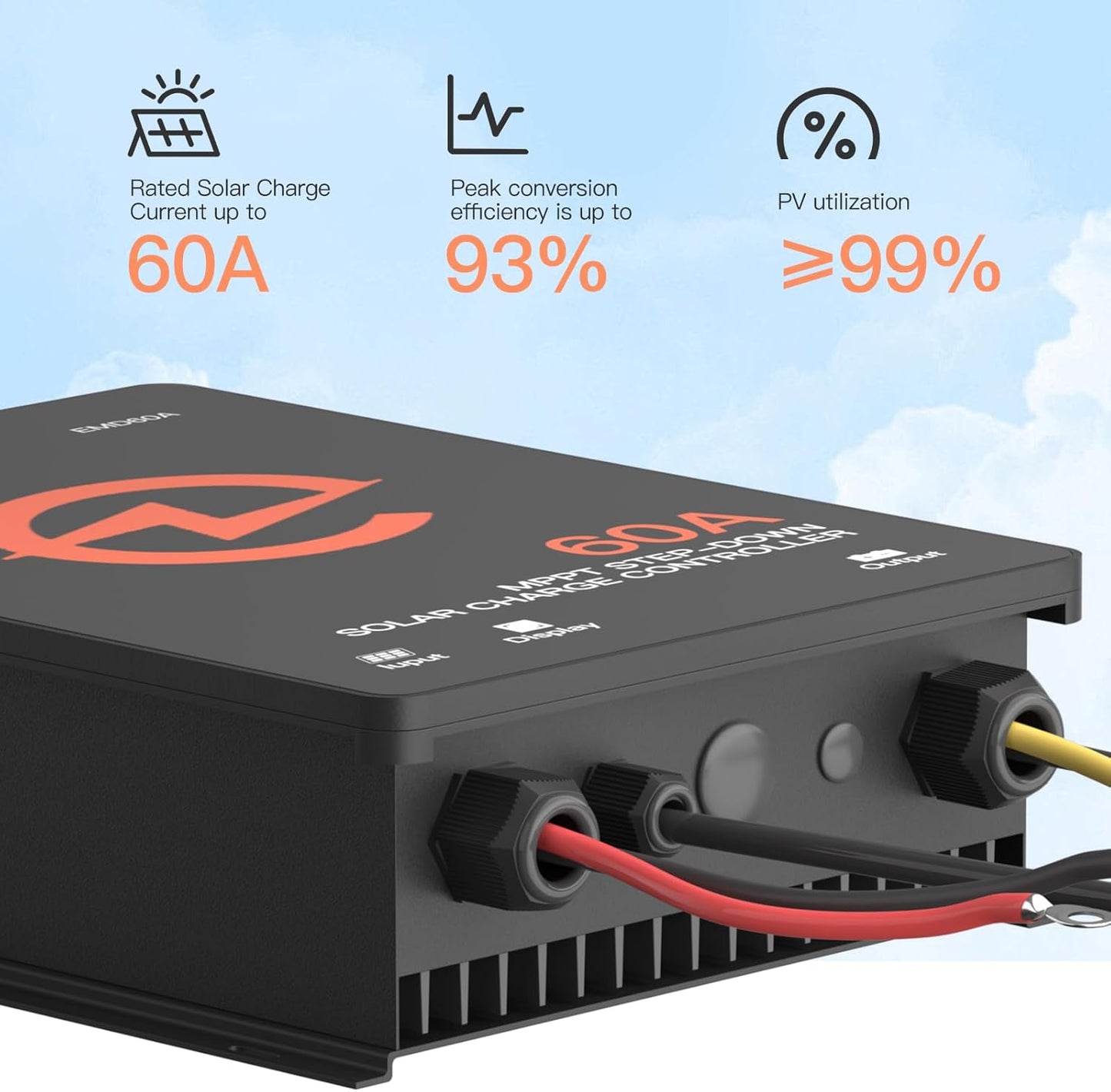 2700W MPPT Solar Charge Controller 60A 10V-60V Battery System Auto,Max PV Voltage 130V Solar Panel Regulator (Smart Buck Type)