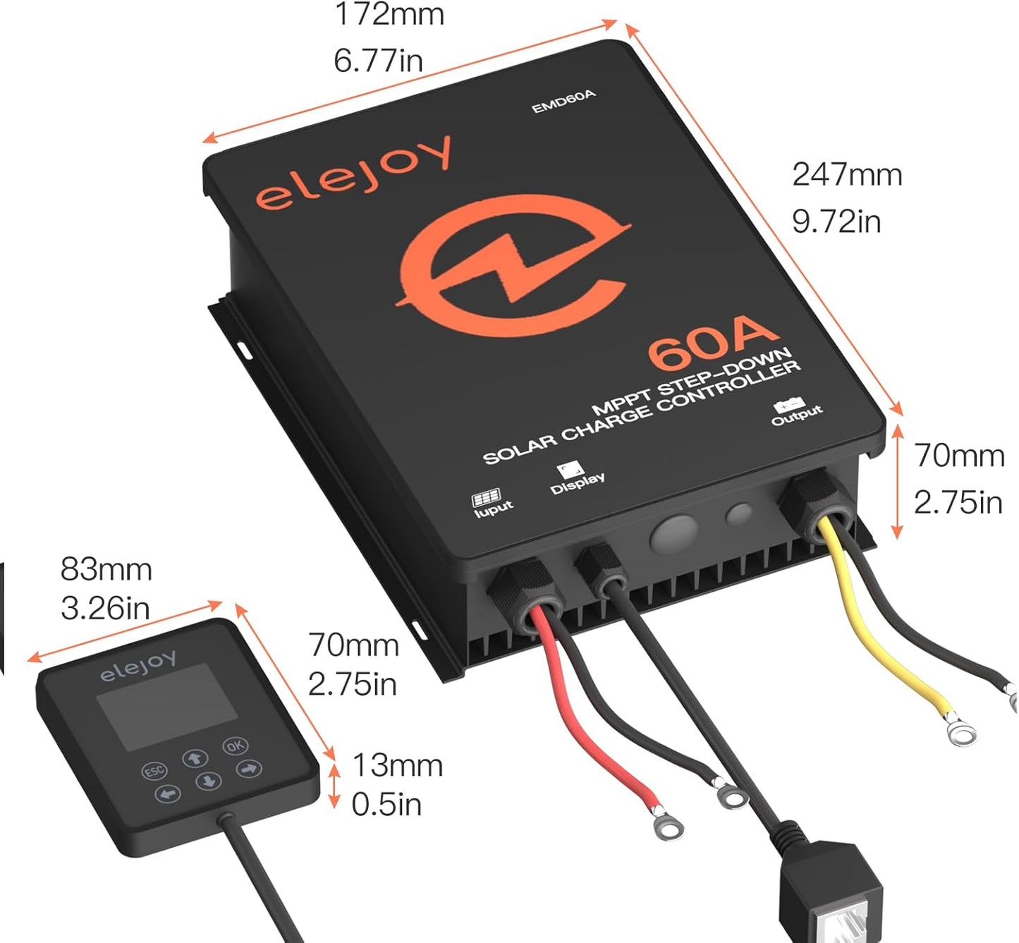 2700W MPPT Solar Charge Controller 60A 10V-60V Battery System Auto,Max PV Voltage 130V Solar Panel Regulator (Smart Buck Type)