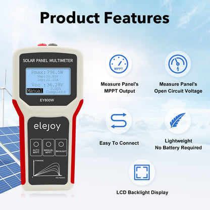 Solar Panel Tester (800W)- Measure MPPT Power Output Rating, Open Circuit Voltage Smart Tester | Digital Monitor | Solar Panel Multimeter