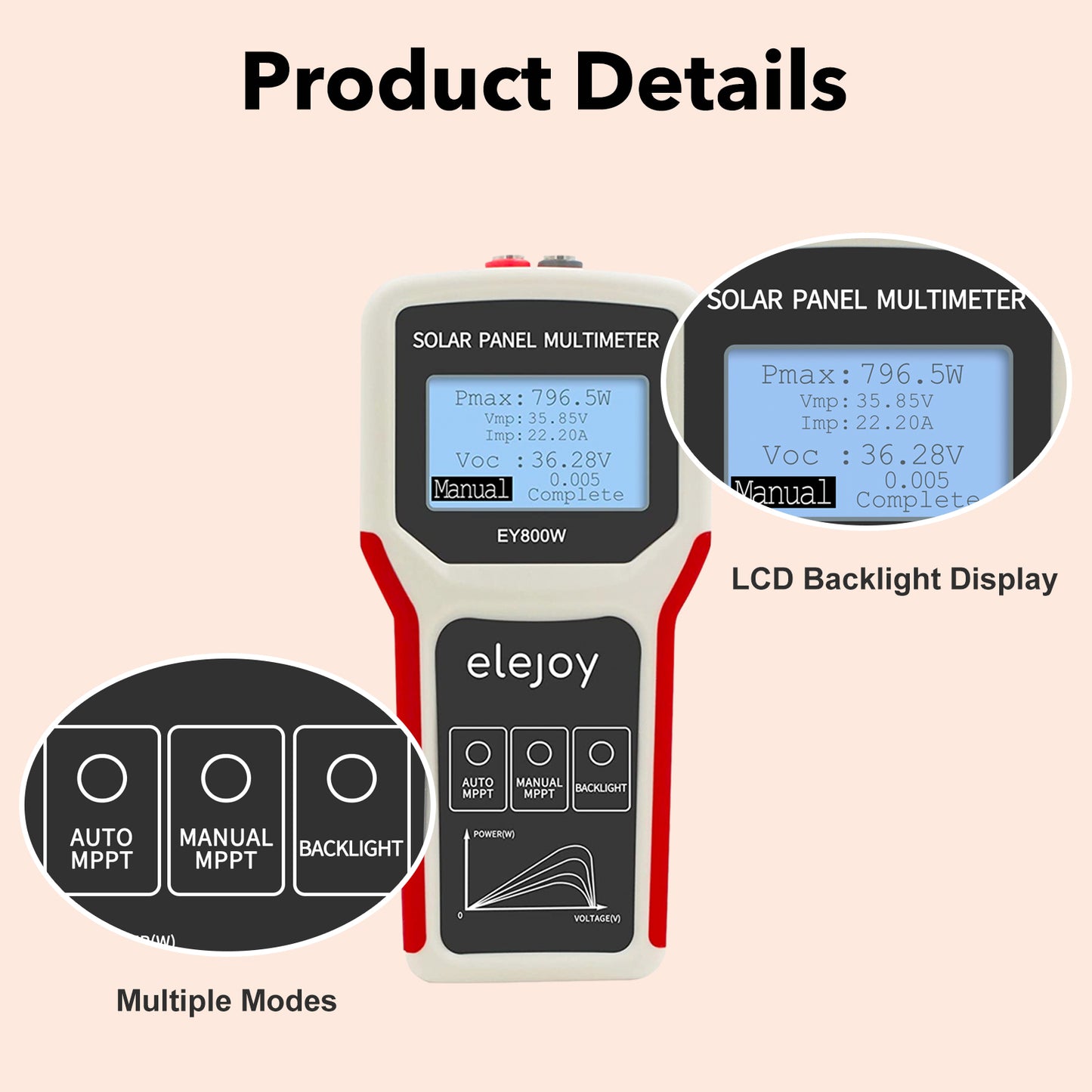 Solar Panel Tester (800W)- Measure MPPT Power Output Rating, Open Circuit Voltage Smart Tester | Digital Monitor | Solar Panel Multimeter